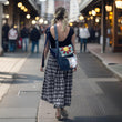 Load image into Gallery viewer, Star Dahlia & Denim Banana Bag