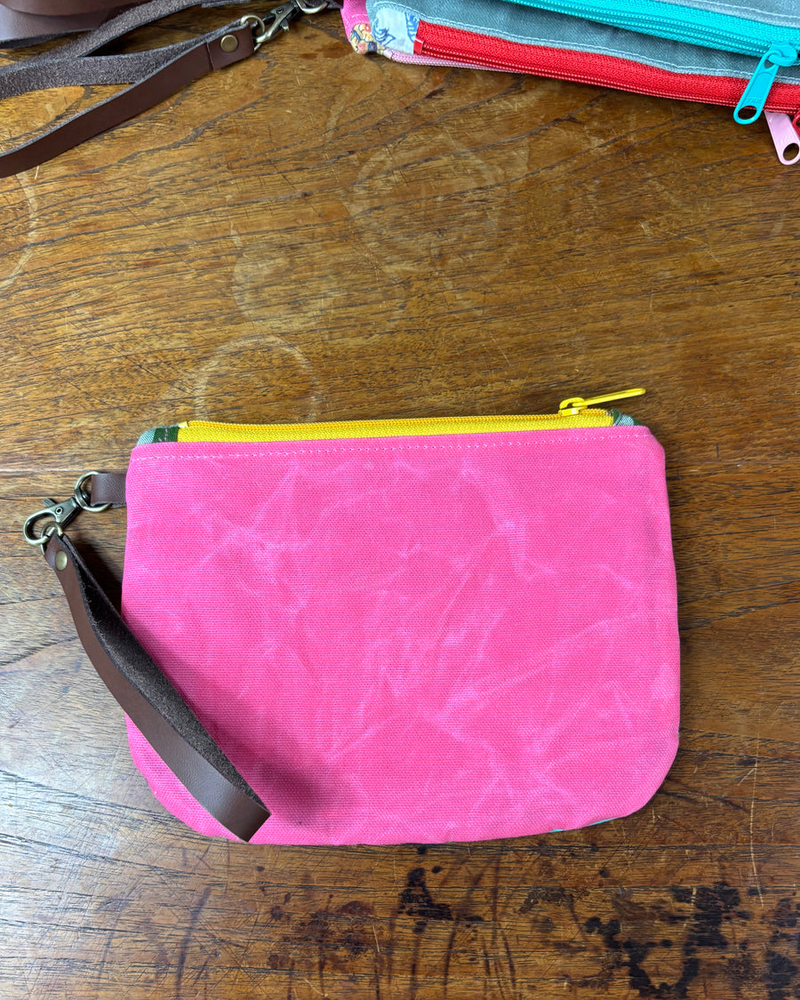 Small Dresden Plate & Waxed Canvas Clutch (blue & green)