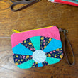 Load image into Gallery viewer, Small Dresden Plate &amp; Waxed Canvas Clutch (blue &amp; green)
