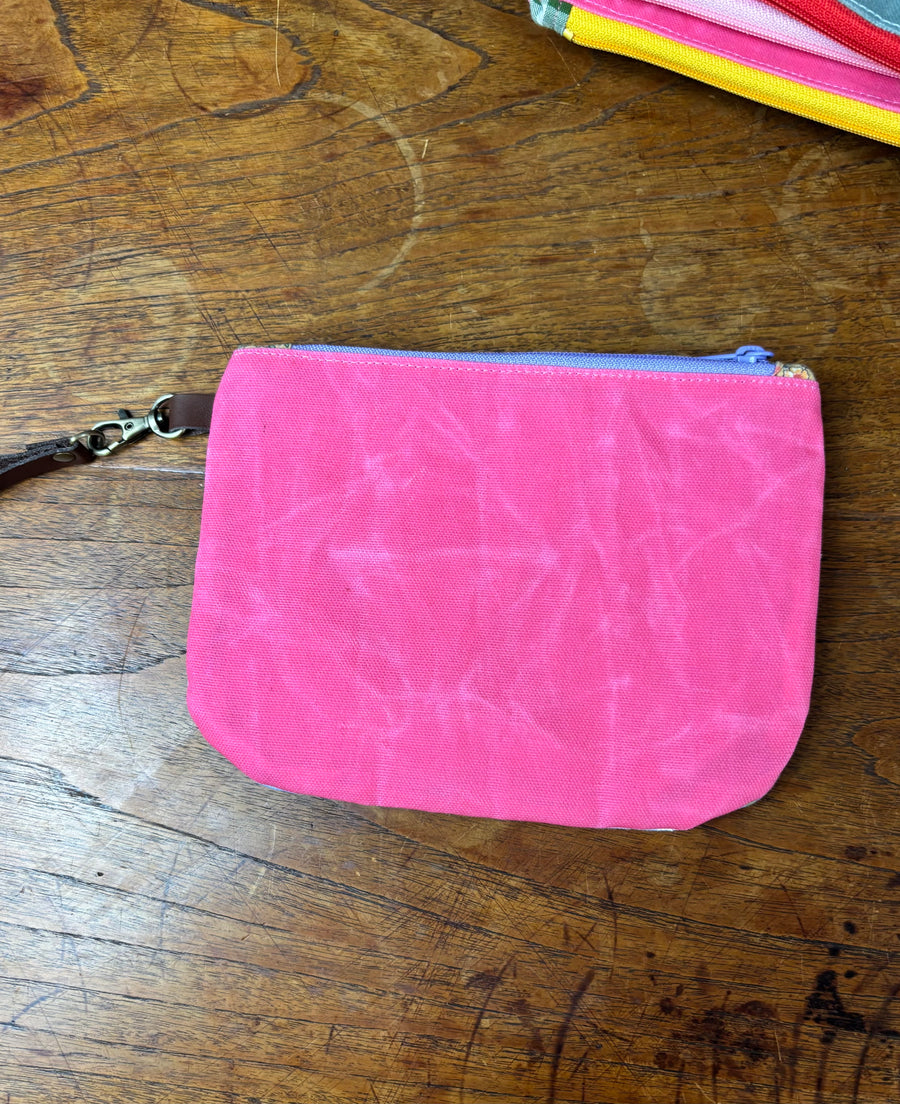 Small Grandmother's Flower & Waxed Canvas Clutch (purple plaid)