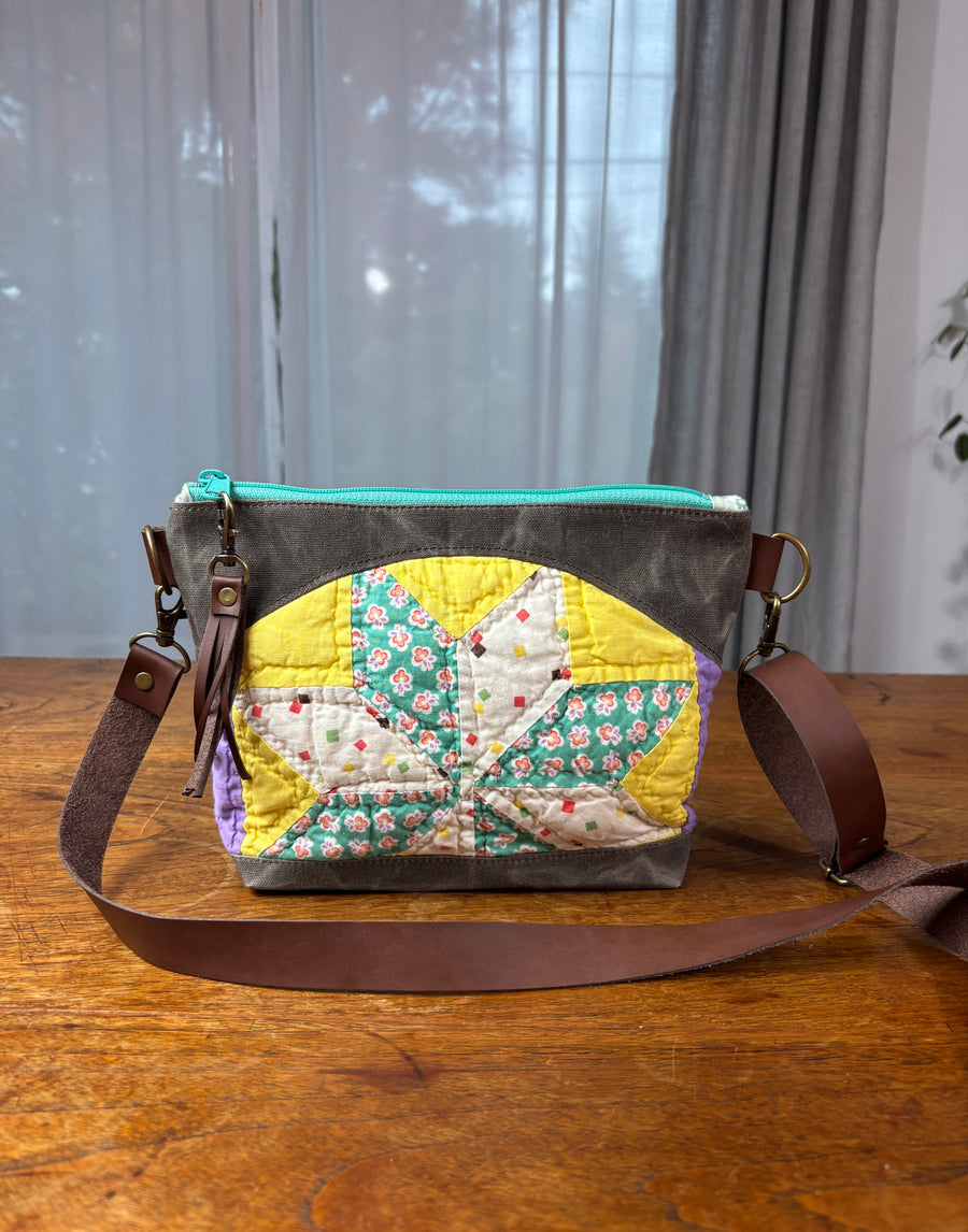 Eight point Star & Brown Waxed Canvas Crossbody