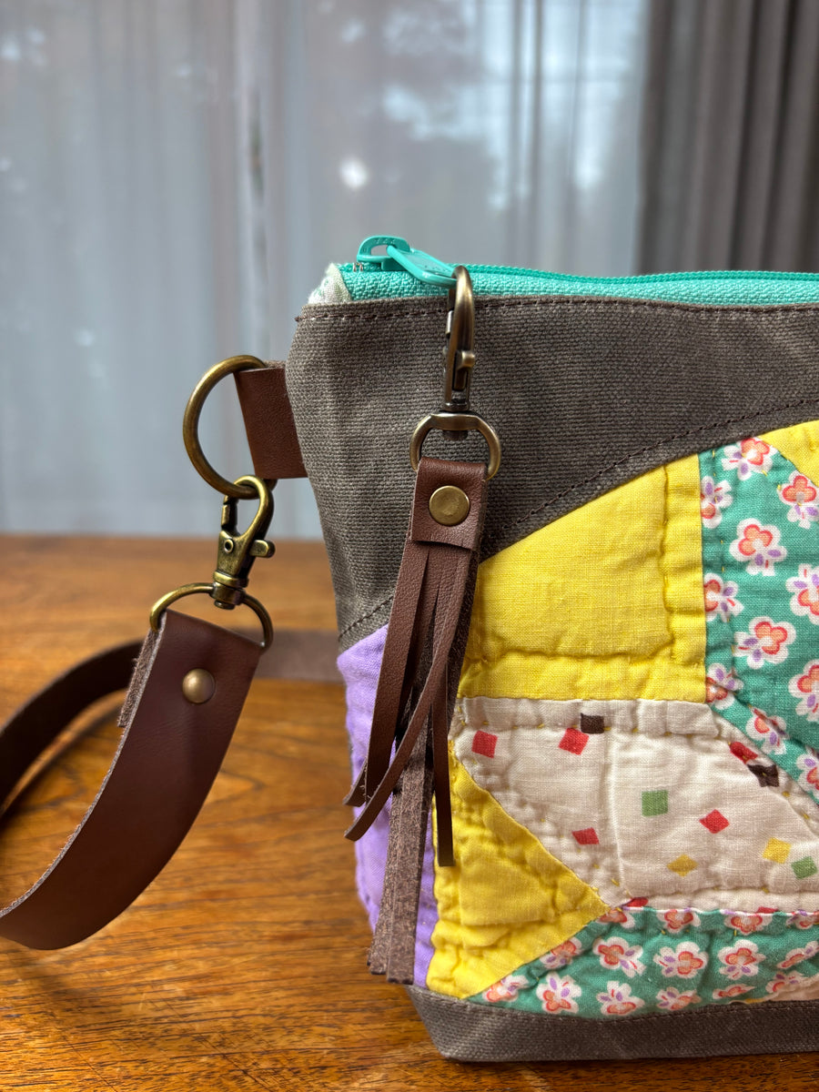 Eight point Star & Brown Waxed Canvas Crossbody