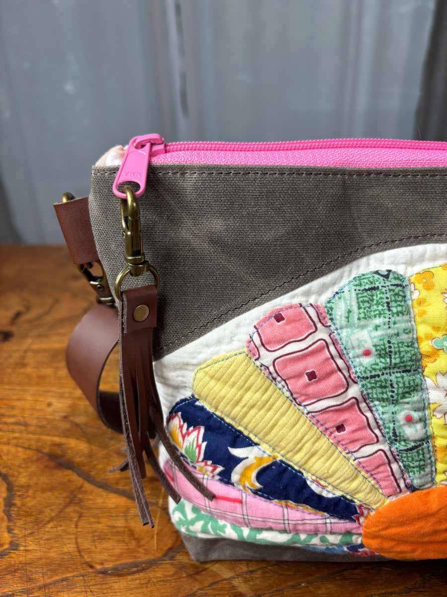 Dresden Plate & Brown Waxed Canvas Crossbody