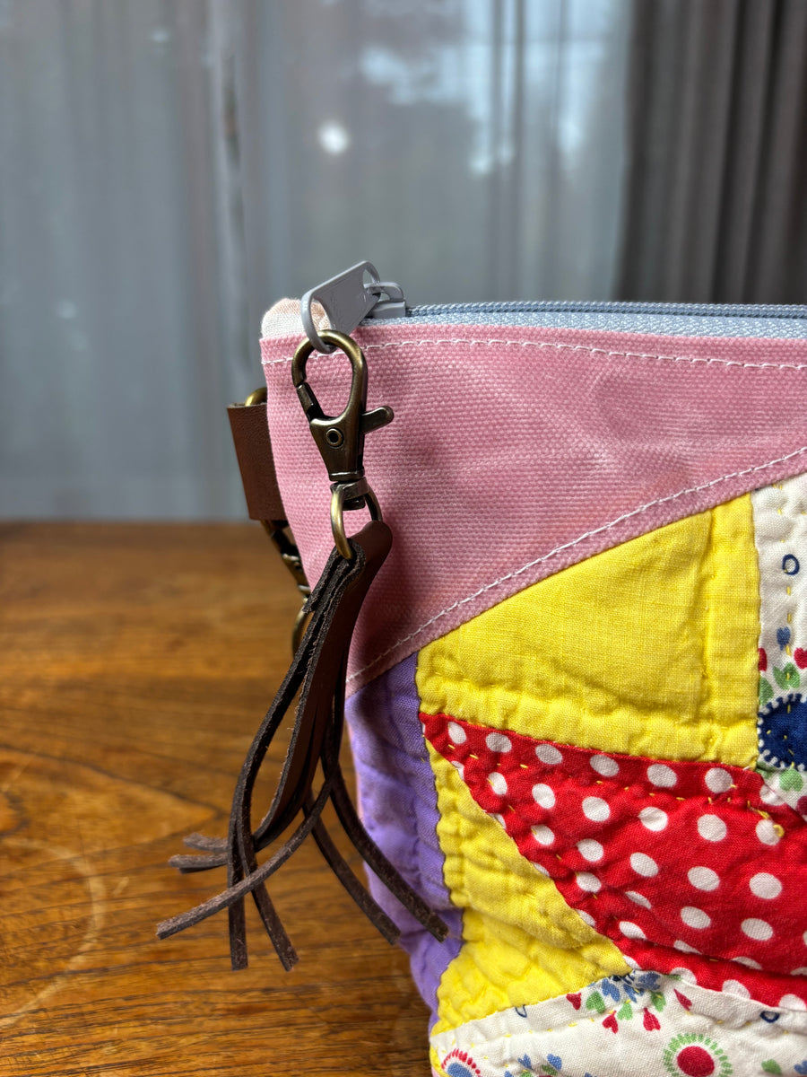 Eight Point Star & Pink Waxed Canvas Crossbody