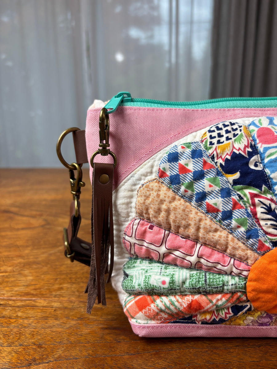 Dresden Plate & Pink Waxed Canvas Crossbody