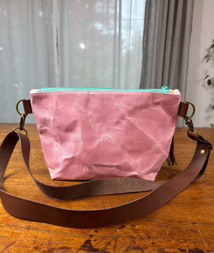 Dresden Plate & Pink Waxed Canvas Crossbody