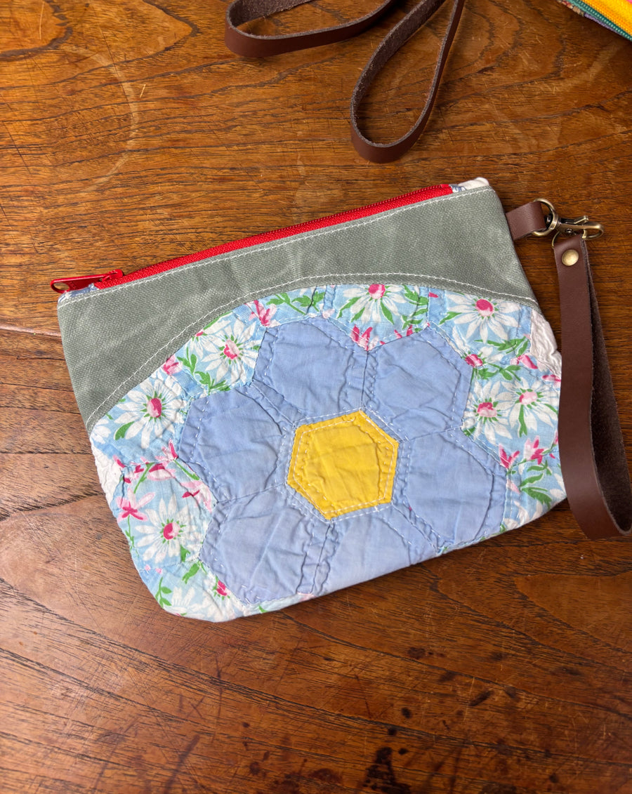 Small Grandmother's Flower Garden & Waxed Canvas Clutch (light blue)