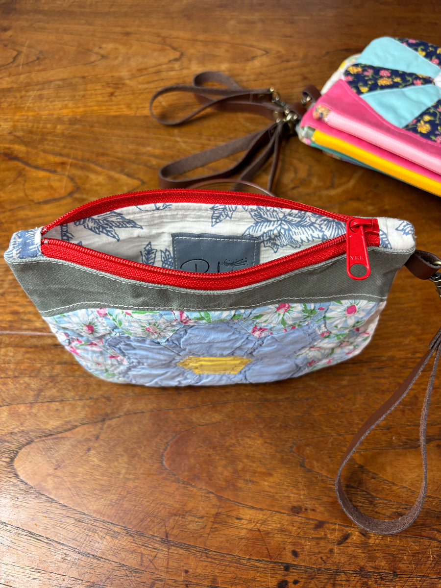 Small Grandmother's Flower Garden & Waxed Canvas Clutch (light blue)