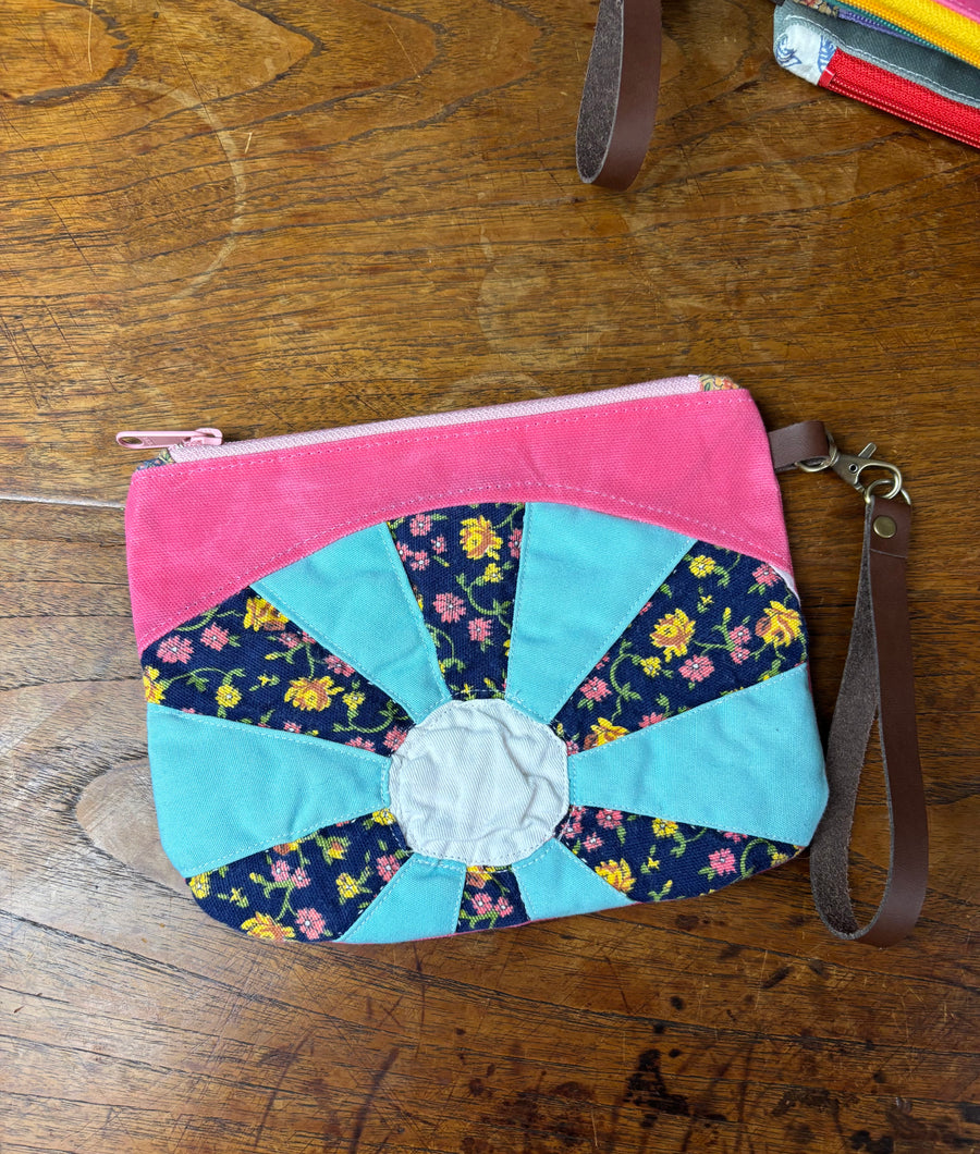 Small Dresden Plate & Waxed Canvas Clutch (light Blue)