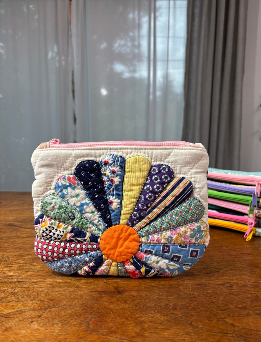 Small Dresden Plate Pouch with Sashiko Stitching