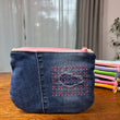 Load image into Gallery viewer, Small Dresden Plate Pouch with Sashiko Stitching
