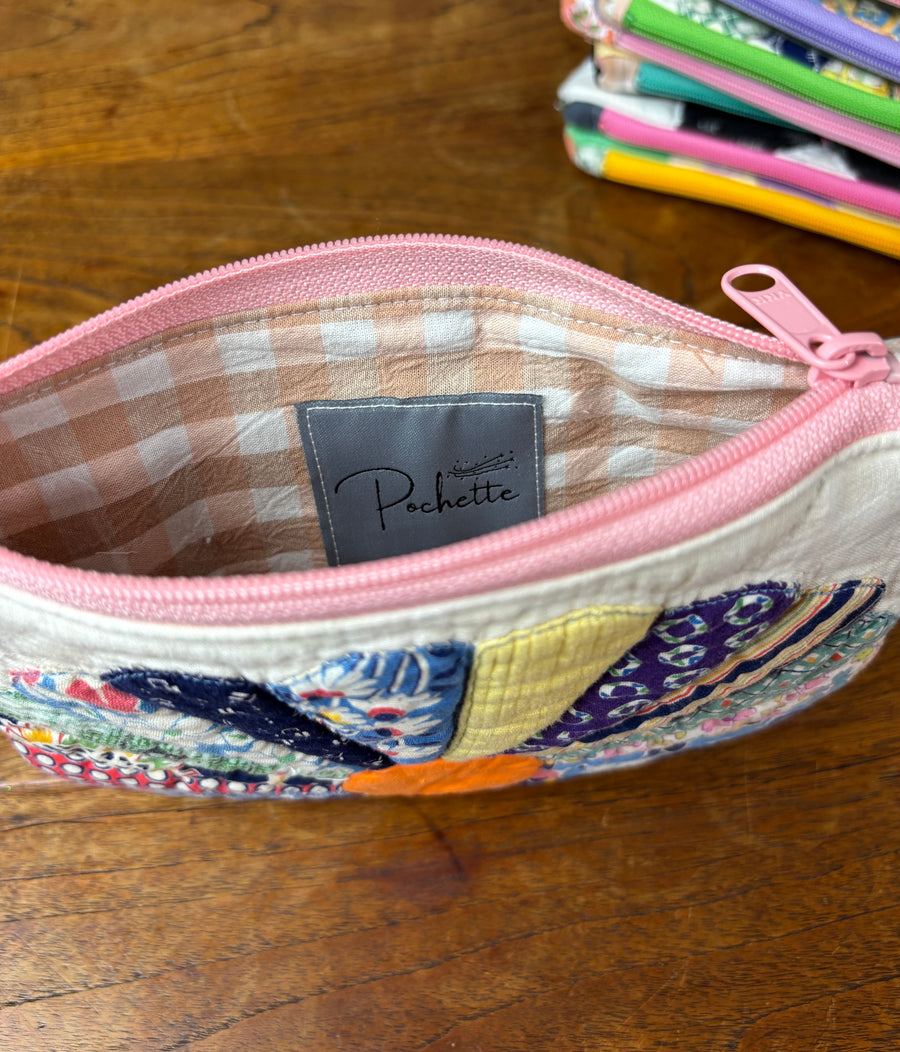 Small Dresden Plate Pouch with Sashiko Stitching