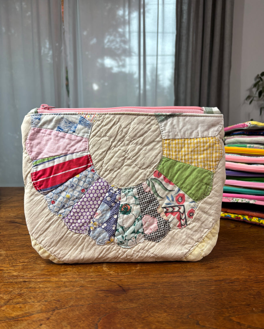 Medium Dresden Plate & Printed Denim Pouch