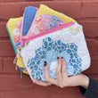Load image into Gallery viewer, Small Grandmother&#39;s Flower Garden &amp; Waxed Canvas Clutch (light blue)
